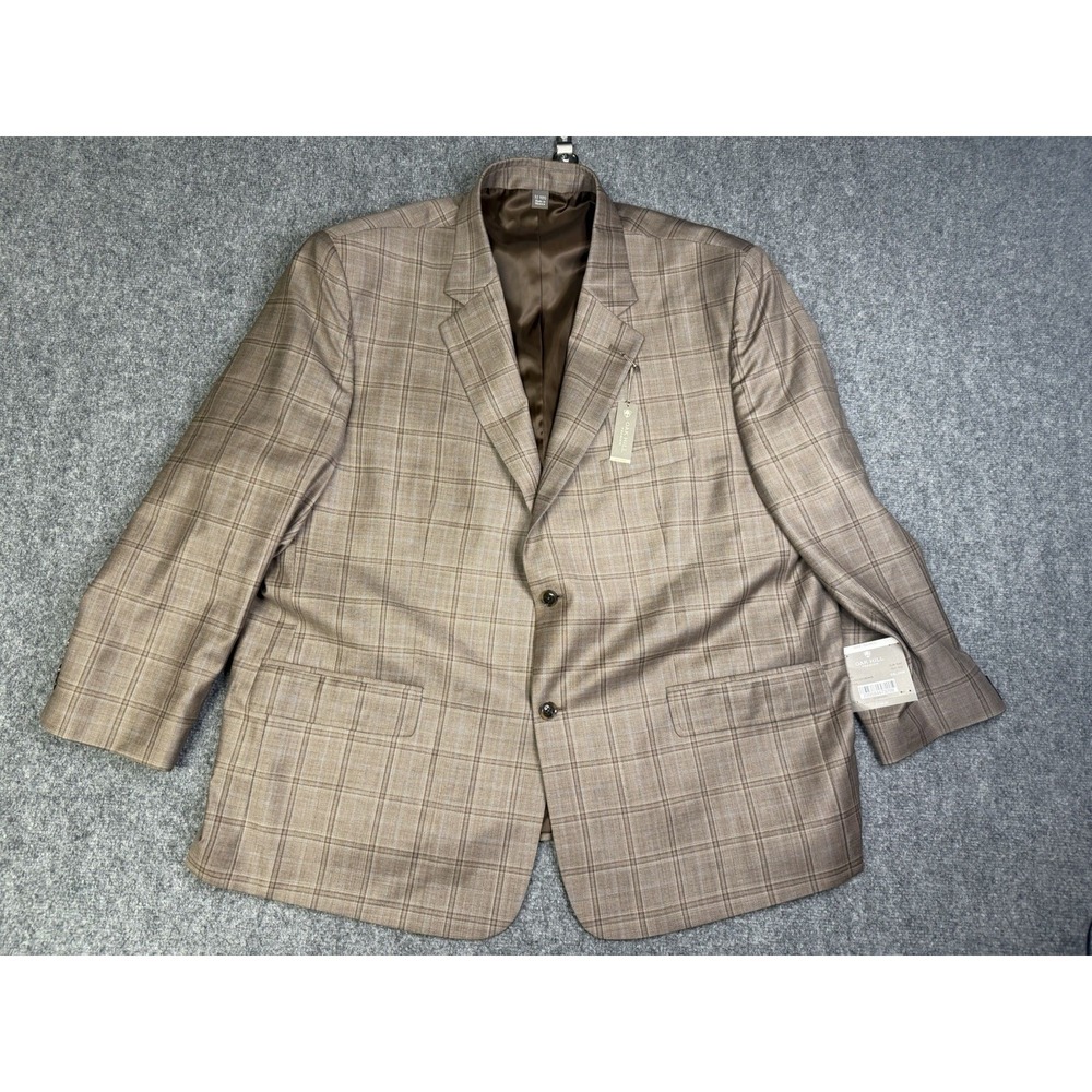 Men's Oak Hill Premium Brown Plaid Wool Blazer Jacket New With Tags Size 52 Reg